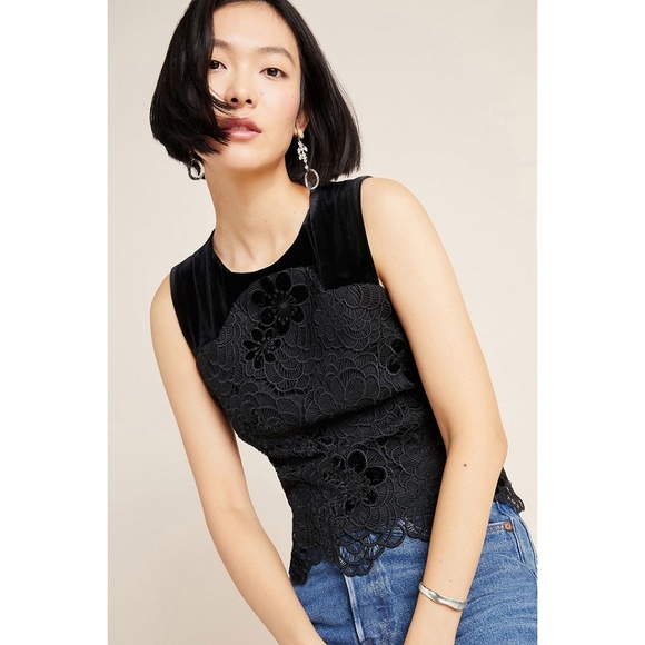 Eva Franco Anthropologie Floral Lace and Velvet Sleeveless Top - Picture 1 of 4